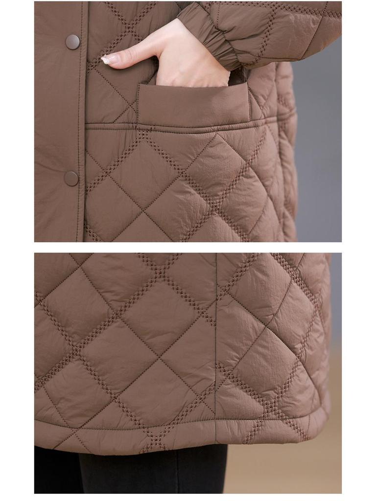 Damen Winter 2024 Rautenmuster Kapuzen Daunen Baumwollmantel für Mütter mittleren Alters