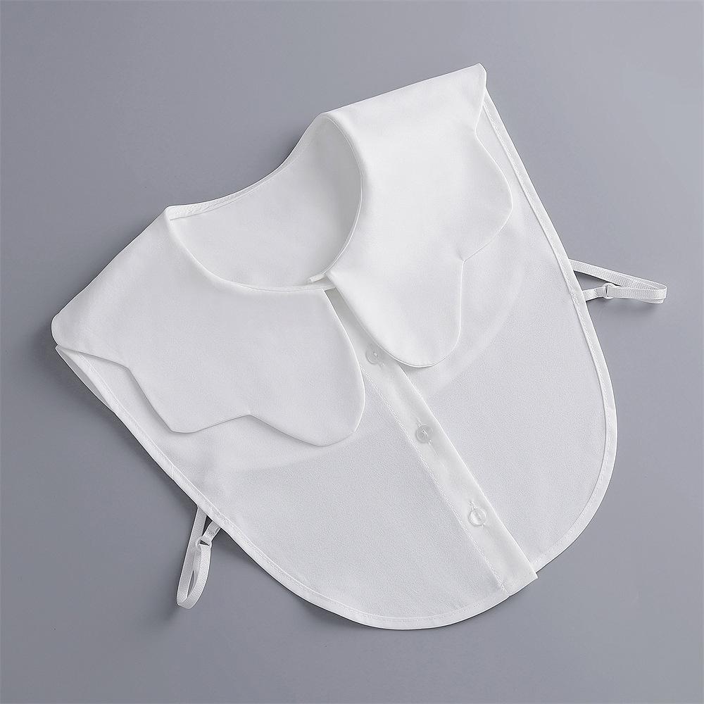 Peter Pan, Wavy Round Neck, Salty And Sweet, White Chiffon, Literary And Fresh, With Fake Collar Inside.