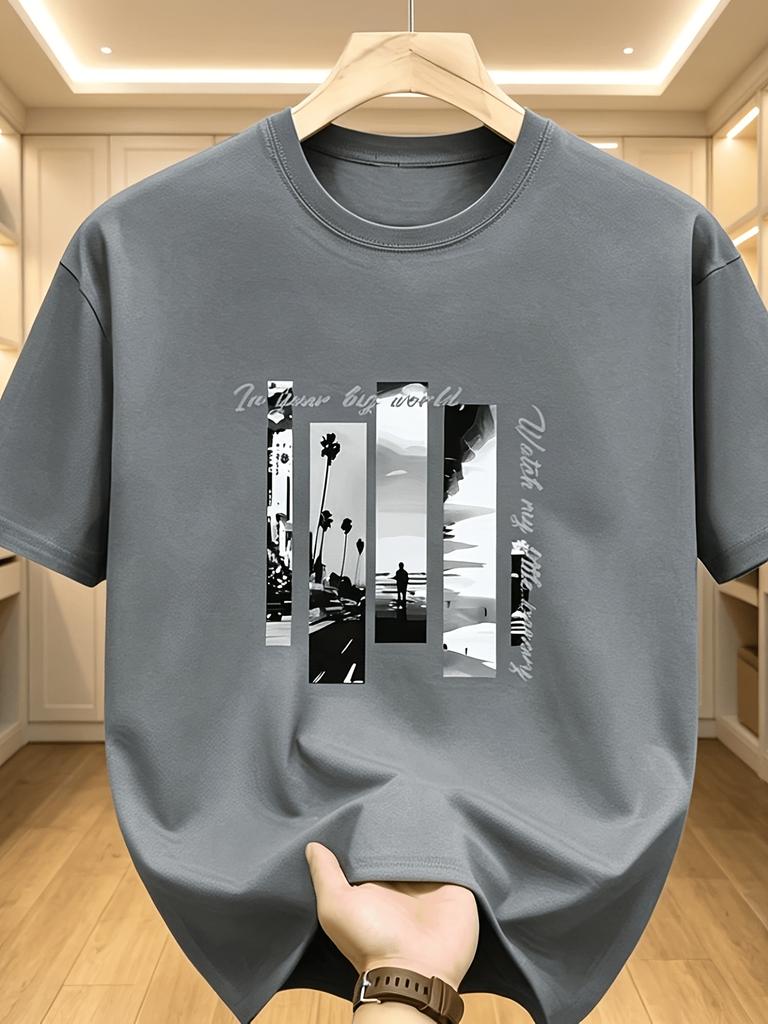 Fashionable Unisexs Summer Retro City Landscape Print Soft And Breathable Round Neck Tshirt Machine Washable Outdoor Casual Top