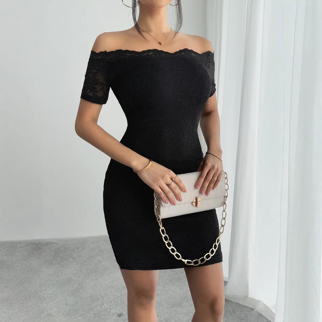European and American summer new one-word collar off-shoulder slim-fitting and thin temperament elegant hip-wrapped dress women