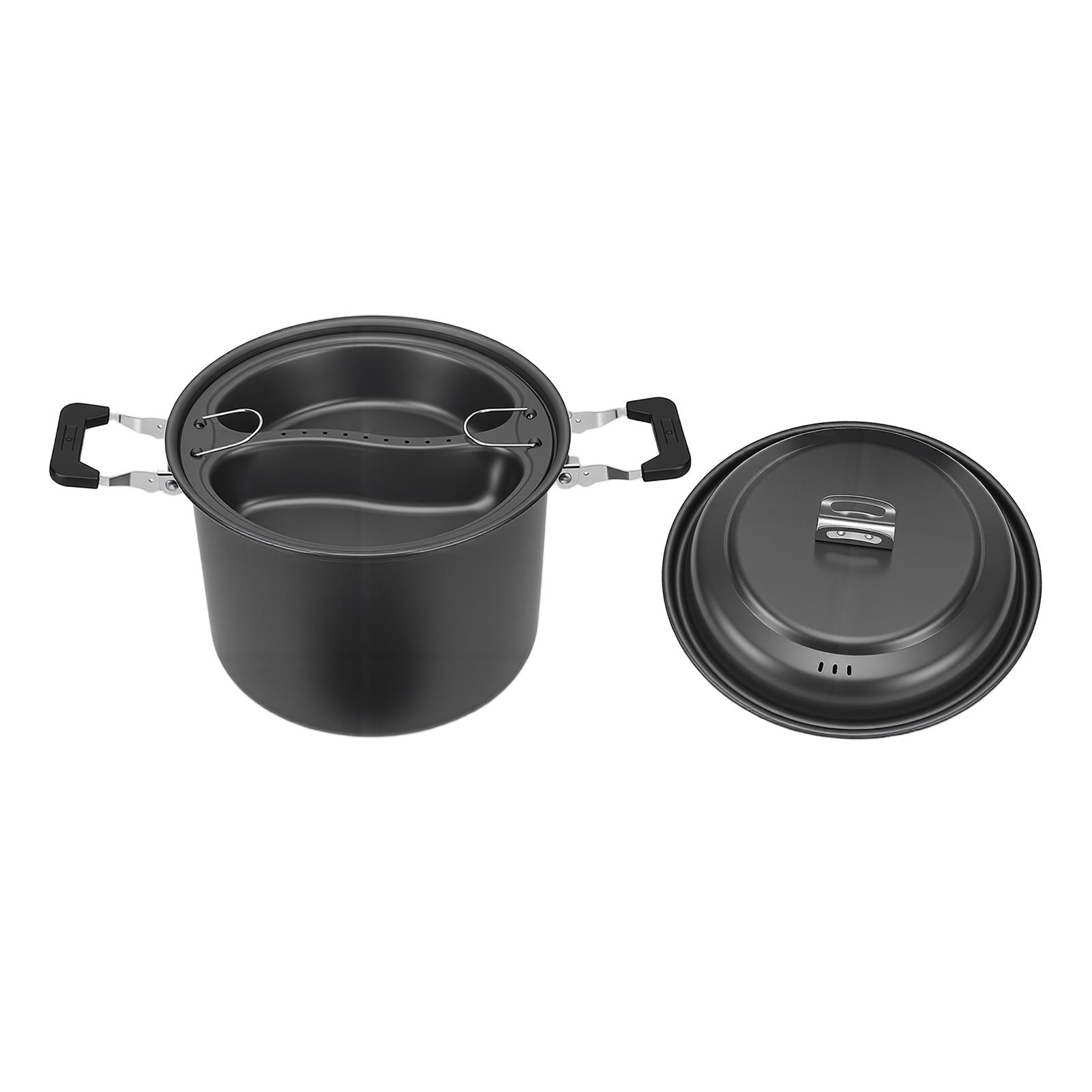 6L Camping Soup Pot 4-7 People Non Stick Dual Flavor Outdoor Cooking Pot Cookware for Picnic Hiking Gray