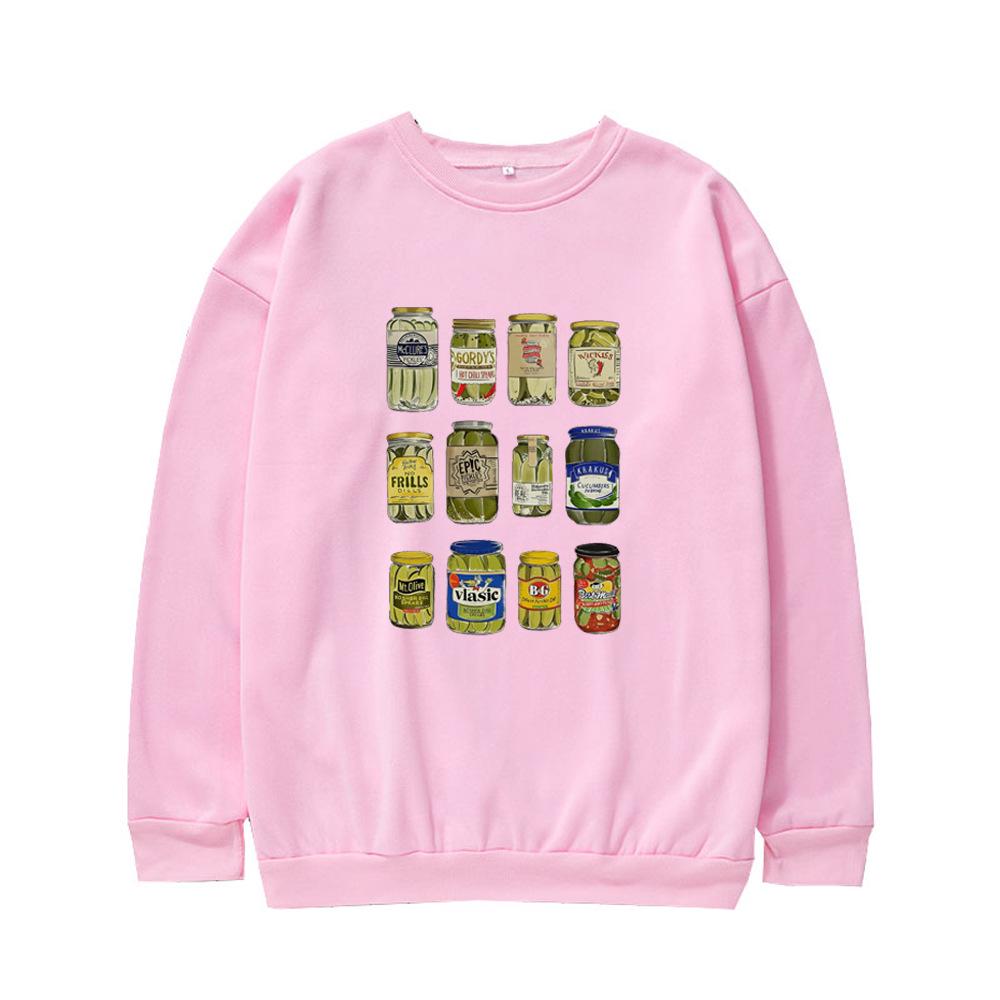 Retro Jarred Pickles Pattern Round Neck Hoodie