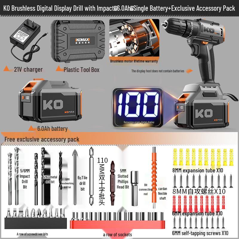 Cordless Brushless Impact Drill: Multifunctional Electric Screwdriver & Pistol Hand Drill for Household Use.