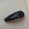 Korean Plaid Fabric BB Hair Clip, Dark Blue Retro Triangle Clip for Bangs