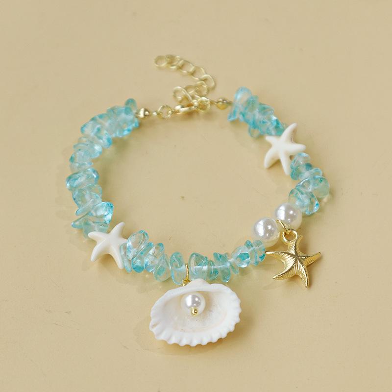 Handmade Seashell & Crushed Stone Bracelet with Lobster Clasp - Perfect Summer Travel Souvenir