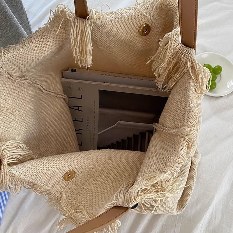 Large Capacity Handbag Woman Bag Design Simple Travel Beach Tote Bag Tassel Letter Embroidery Fashion Shoulder Bags 2025