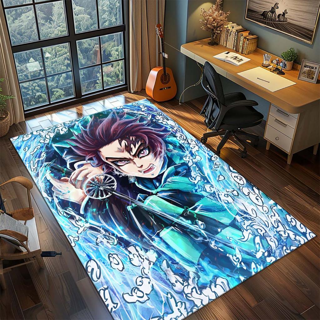 Demon Slayer Anime Teppich Großer Teppich Rutschfeste Waschbare Fußmatte Gamer Zimmer Schlafzimmer Heimdekoration -QJY