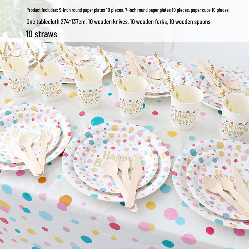 Kids' Party Disposable Tableware: Birthday Tablecloth, Cake Plates, and Dessert Table Decor