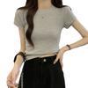 Front shoulder pink short-sleeved cotton T-shirt women's summer new Spice Girl tight-fitting design short small stand-up collar inner top
