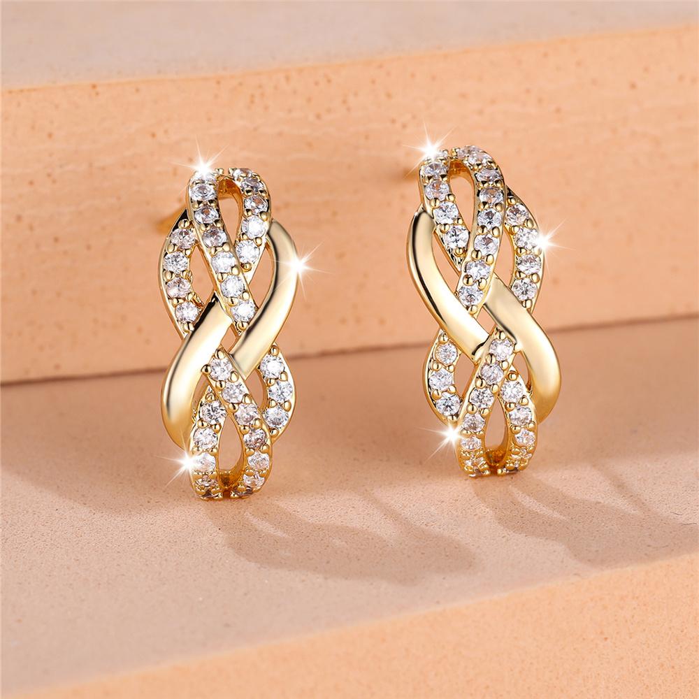 Роскошные женские серьги-гвоздики с белым камнем, золотистого цвета, циркон, вечерние, свадебные, для женщин