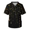 Men's Printing Short Sleeve V-neck Working Blouse Chest Pocket Carer Top