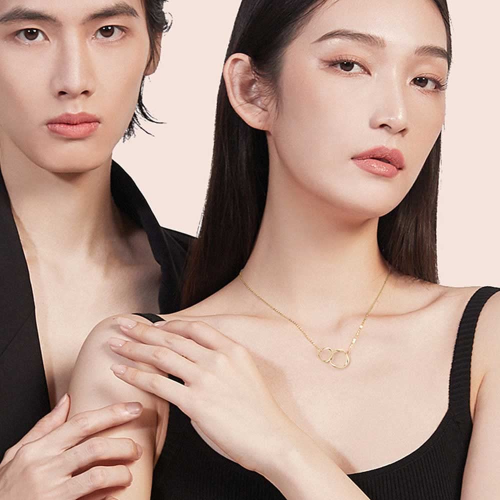 FANCIME 18K Yellow Gold Necklace for Double Loop and Circle Perfect for White and Gift Wrapping Women, Design, Day, Mother's Day, Birthdays,