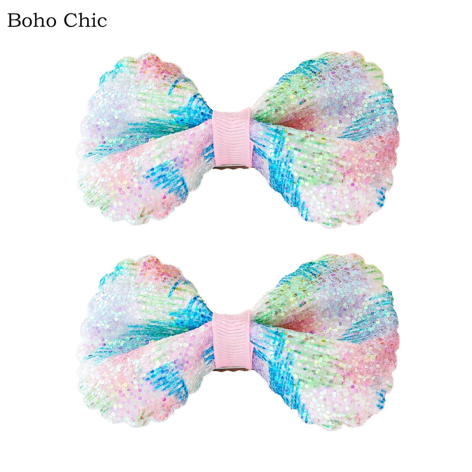 

2 шт. Богемные шикарные блестящие банты для волос заколки-крокодильчики пайетки заколки для волос заколки-автоматы аксессуары для волос для детей девочек подростков малышей