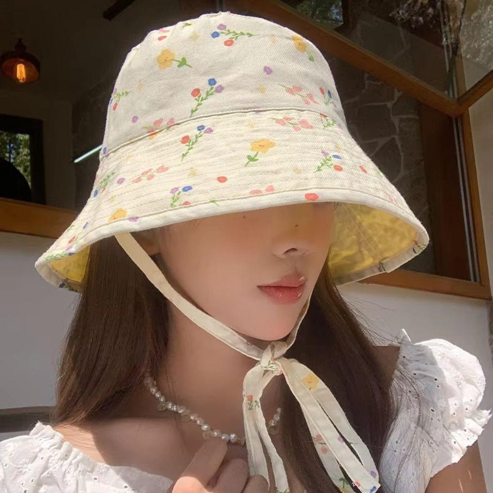 Floral Print Women Fisherman Hat Double Sided Summer Sun Hats Panama Bucket Hats Outdoor Travel