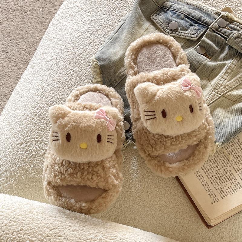 Fashion Cartoon Plush Slippers 2024 Winter New Indoor Cotton Slippers Warm Thick Bottom Cute Home Shoes Female