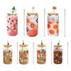Color Changing Christmas Glass Cup with Lid Straw Brush Reusable Glass Iced Coffee Cup Cute Xmas Party Decorations for Mom Her