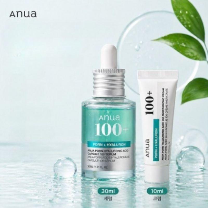 Anua PDRN Hyaluronic Acid 100 Serum & Cream Set – Glass Skin Hydration, Firming & Radiance Care Duo 30ml + 10ml