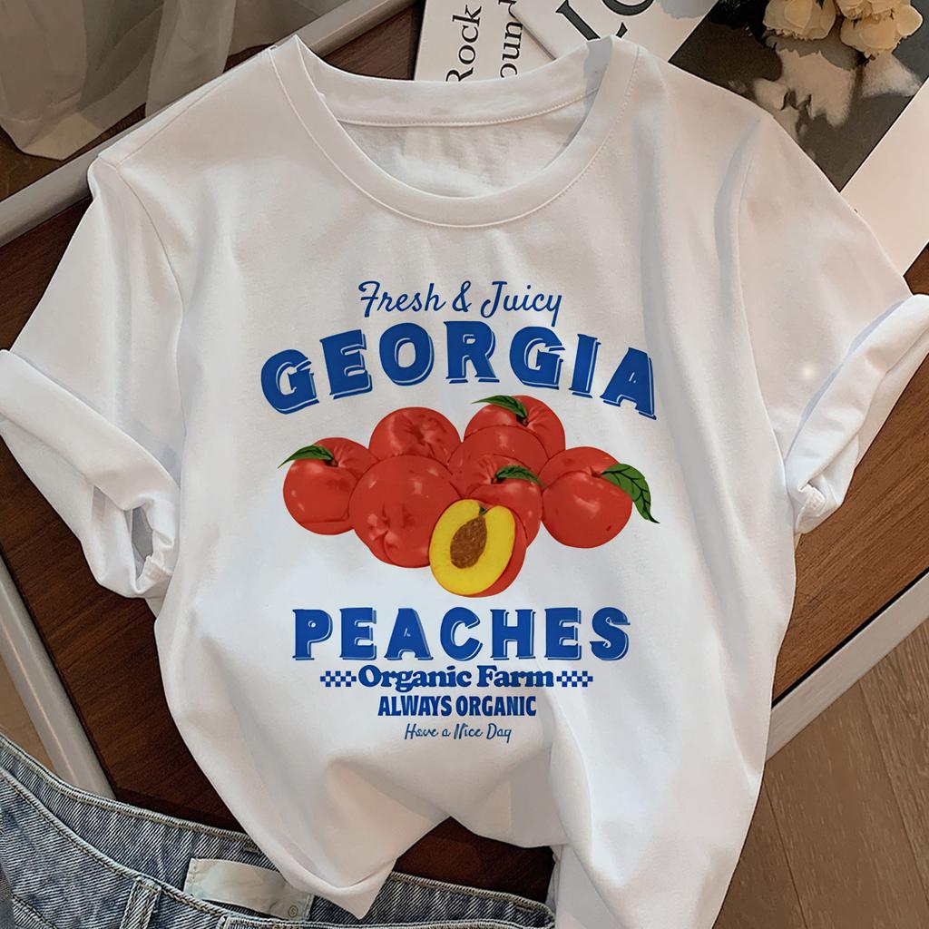 Summer Peach Fruit Graphic Print TShirt Short Sleeve Crew Neck Casual Top for Summer Spring UnisexS Clothing Streetwear