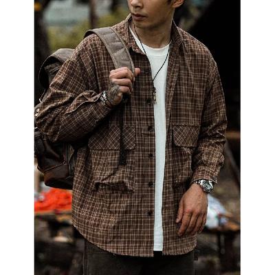 Hemd Herren Hong Kong Stil Kariert Lässig Koreanischer Stil Trendig All-Matching und Hübsch Super Beliebtes Herrenhemd Baggy Mantel