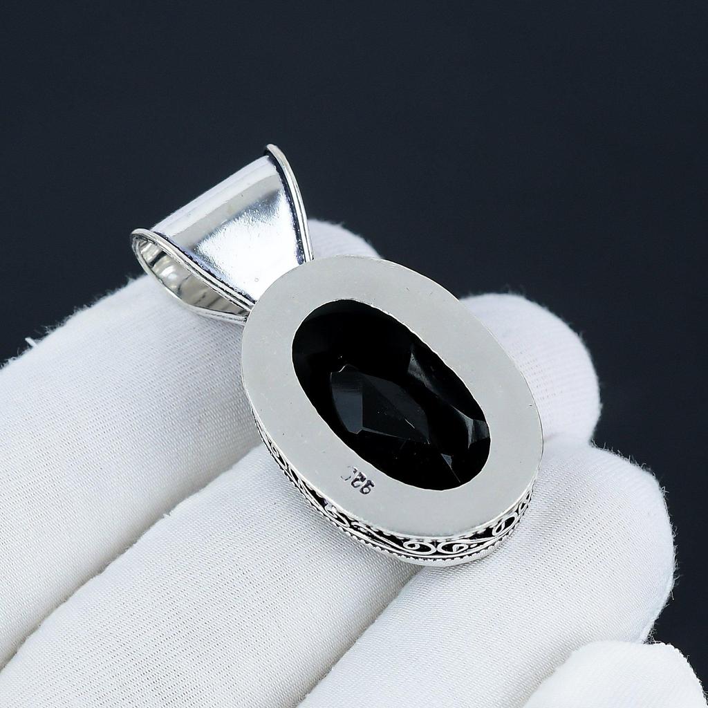Amazing Black Spinel Gemstone Silver Pendant In 925 Sterling Silver - Handmade Pear Design, Everyday Wear Jewelry Engagement Gift
