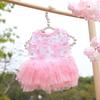 Summer Sweet Princess Dog Dress Peach Flower Mesh Pet JUEothes for Chihuahua York Wedding Dresses