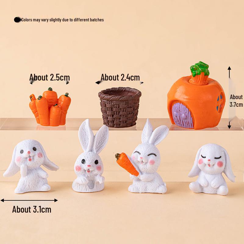 Pastoral Rabbit & Carrot Mini Basket Cake Topper Set