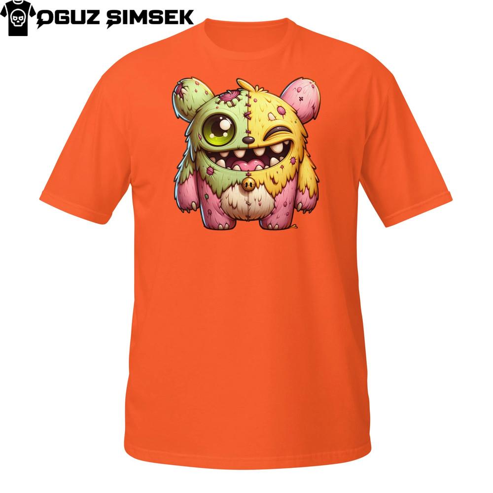 

Cute Winking Monster T-Shirt | Pastel Plush Creature With Bell and Fangs 4XL