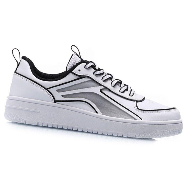 Li Ning Synthetic Leather Slip Resistant Abrasion Resistant Low Top Skateboard Shoes Women's White Black AGCP128-3