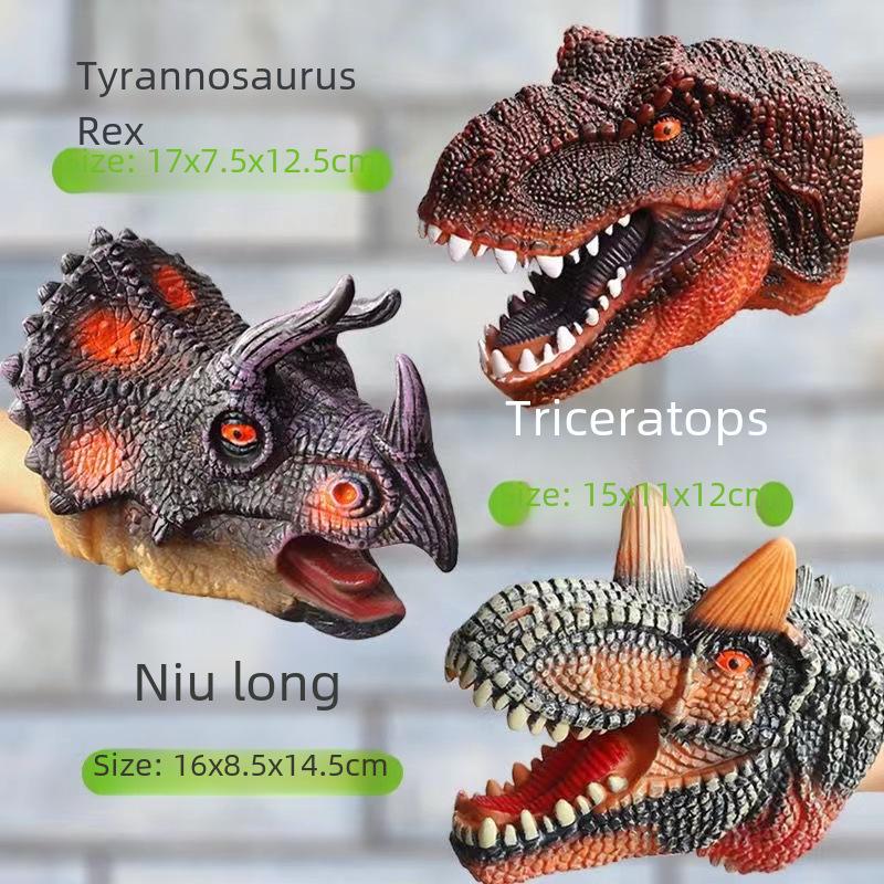 Mănuși pentru păpuși de mână dinozaur: Triceratops din cauciuc moale și Jucărie model animal T-Rex pentru copii