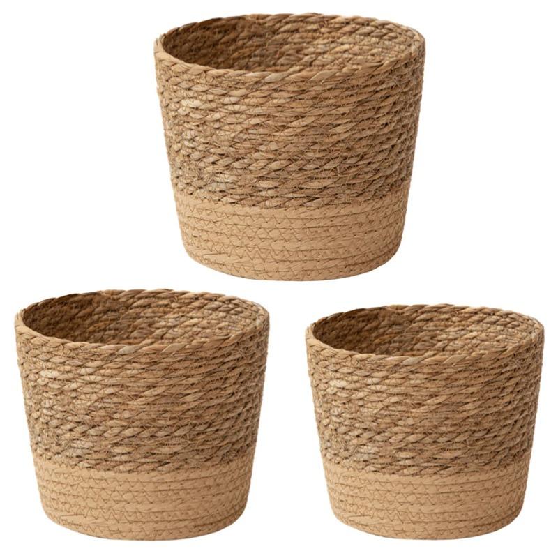 Nordic Style Natural Seagrass Woven Planter Basket Rattan Plant Flower Pot Set Home Decorative Multifunctional Storage Baskets