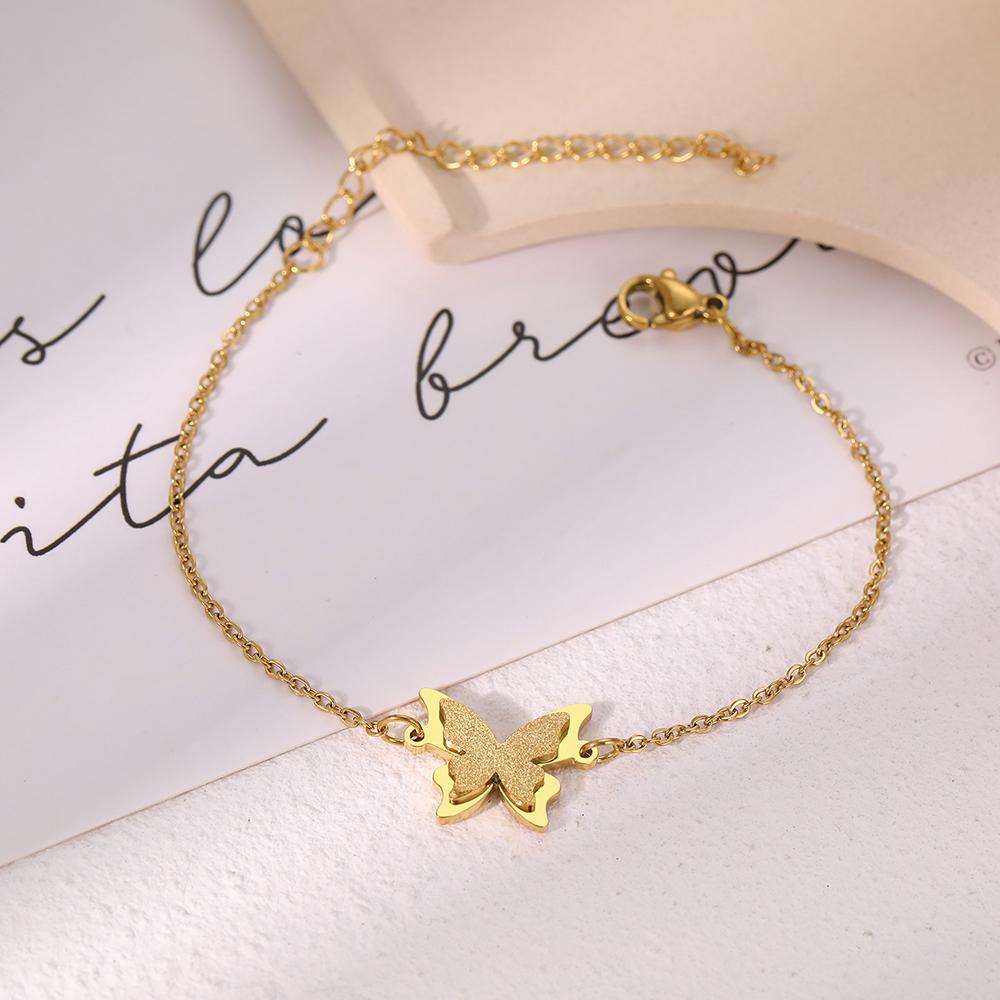 Stainless Steel Bracelets Vintage Elegant Butterfly Sand Press Design Non-fading High-quality Fashion Bracelet For Women Zircon