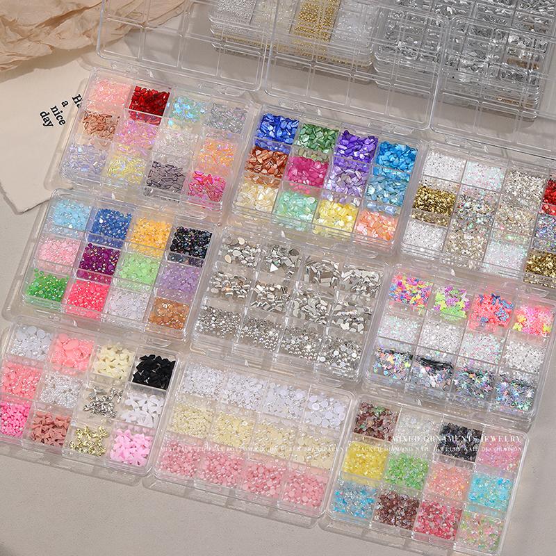 12 Grids 3D Nails Charms Mixed Special-Shaped Diamonds Flat Bottom Diamonds Pearl Sequins Butterfly Diy Manicure Parts