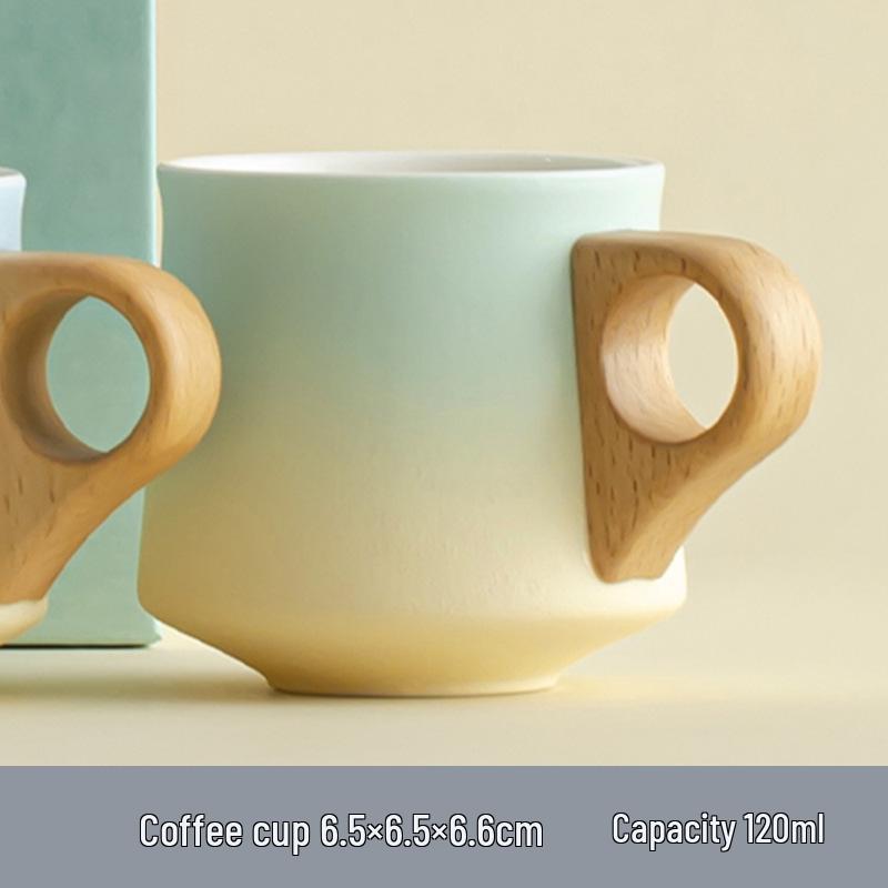 Premium Ceramic Tea Cup Set with Wooden Handles: Elegant Australian White Espresso Cups for Two
