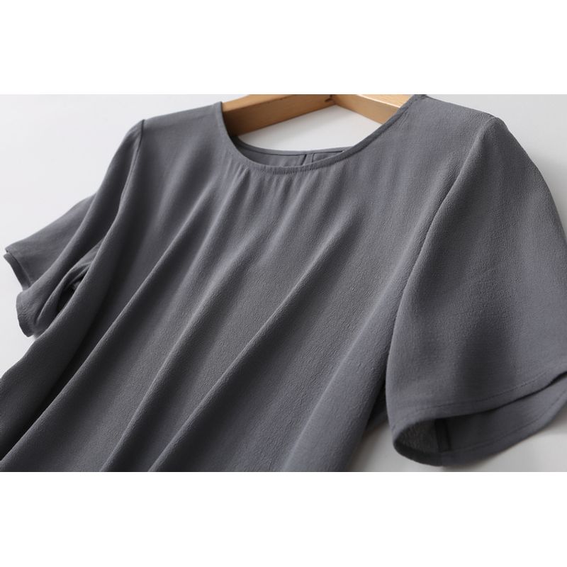 Export Foreign Trade Original Order Pure Color All-Matching Loose T-shirt Short Sleeve Rayon Viscose Tops Export Plus Size Women's Clothing