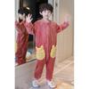 Boys Warm Fleece Pajama Set One-Piece Sleepwear Kids 8 Years Cartoon Print Thick Coral Home Suit