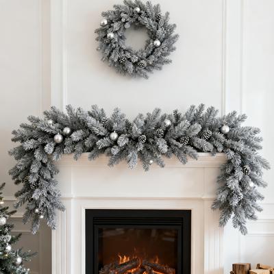 1pc Luxury Snowy Pine Garland Christmas Decor Indoor Outdoor Holiday Hanging Ornament Realistic Winter Artificial Plant