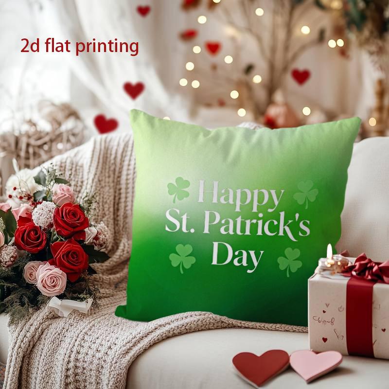 Home Decor Happy Gartick Shamrock & Hat Pattern Pillow Cover Pattern Cushion Cover Suitable For Sofa Bedroom Car Pillow Cover