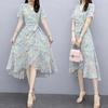 Květinové šaty pro ženy Výstřih do V Krátký rukáv Splývavé Zavinovací Midi šaty Volány Nepravidelný lem Áčkový střih Plážové Prázdninové šaty