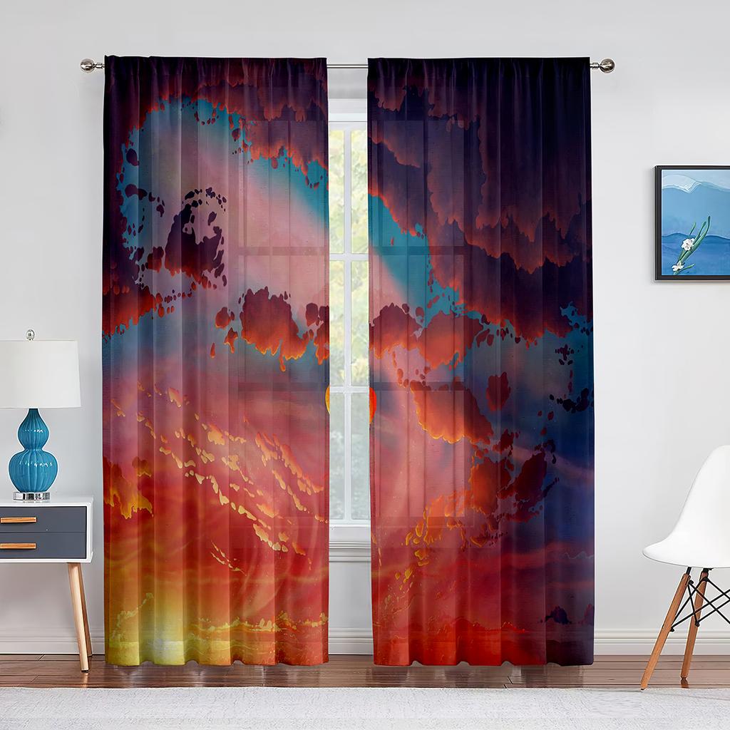 Fantasy Clouds Pink Purple Blue Tulle Curtains for Living Room Decorations Chiffon Sheer Voile Kitchen Bedroom Curtain Drapes