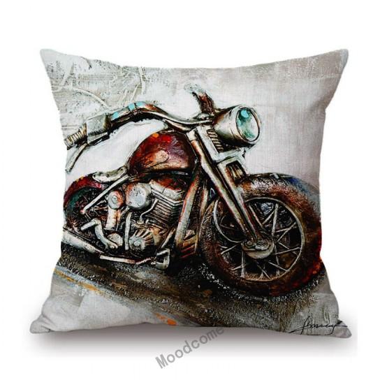 Vintage Motorcyle Chopper Poster Art Cafe Bar Industrial Mechanic Decoration Style Sofa Pillow Case Retro Linen Cushion Cover
