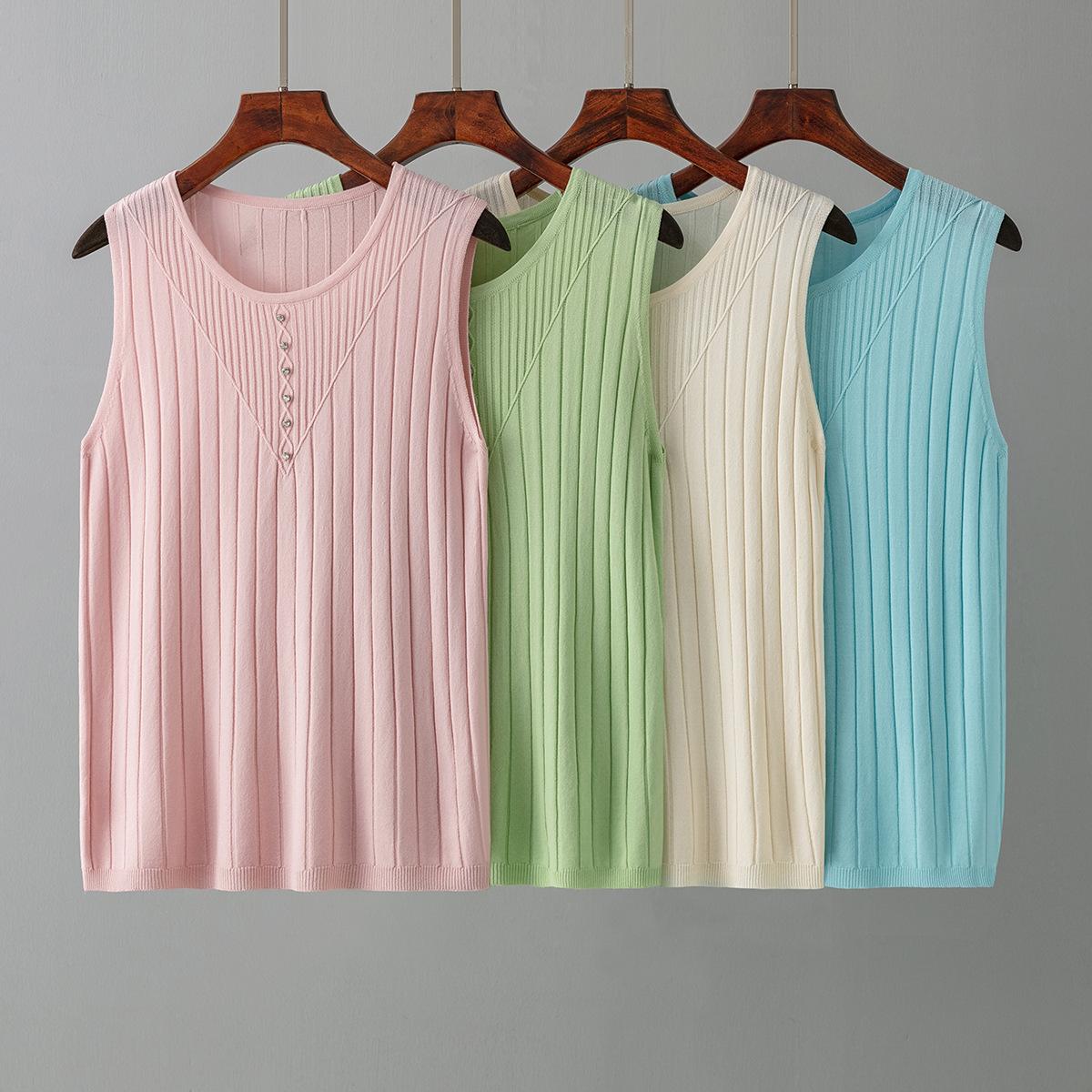 

Женский пуловер с круглым вырезом, приталенный крой, вязаная майка без рукавов из ледяного шелка с ремешком из бисера