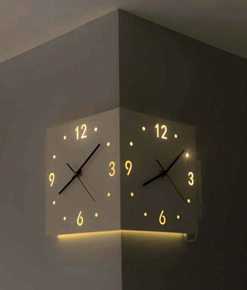 Corner Modern Wall Clock, Stylish Double-sided Luminous Wall Clock, Sensor Luminous Corner Wall Clock, Mute Wall Clock