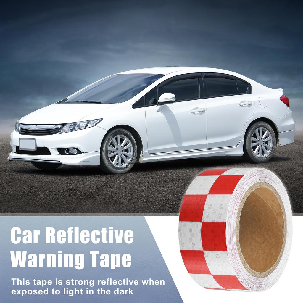 ACROPIX Universal 5cmx10m Red White Plaid Car Reflective Sticker Reflective Tape Safety Warning Reflective Protector - 1 Pack