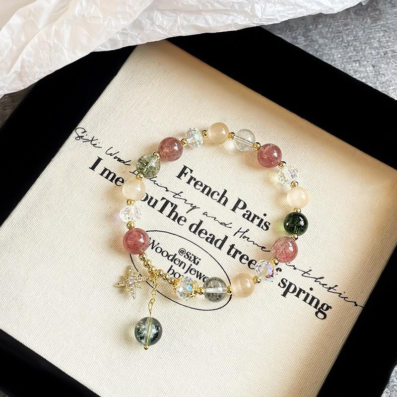 Handmade Pink Crystal Bracelet Women Geometric Beaded Adjustable Stretch Jewelry Boho Chic Style Elastic Cord: Crystal Bracelet