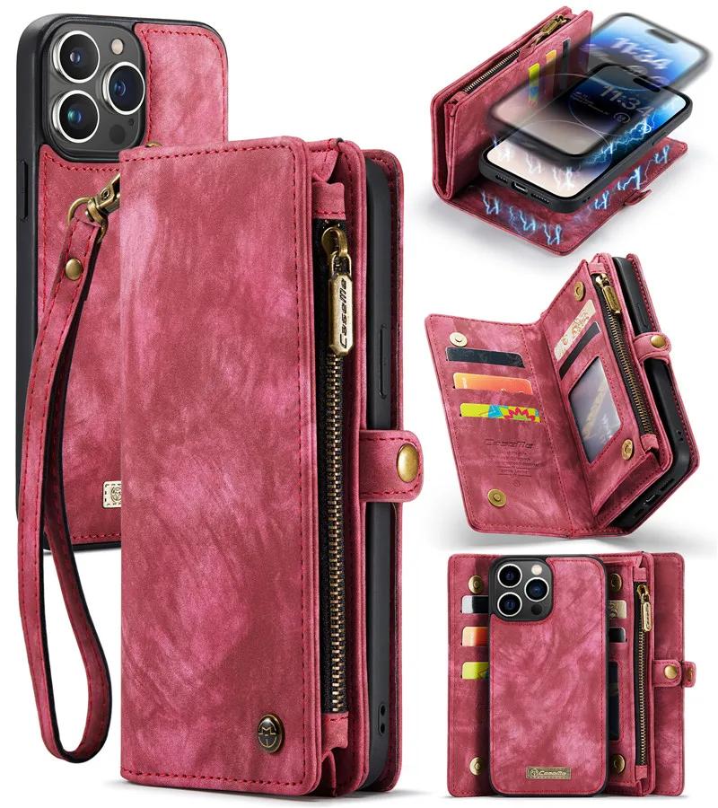 

CaseMe Lanyard Leather Wallet Phone Case for iPhone 17 Air 16E 16 Pro Max 15 Plus 14 12 13 11 XS X XR Magnetic Zip Purse Cover iPhone XR