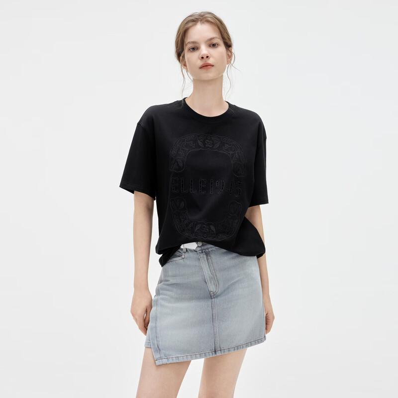 ELLE Women s Retro Embroidered Short Sleeve T-Shirt S