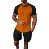 Men's Summer Solid Color Loose Plug-In Short-Sleeved Round Neck Top Workwear Shorts Suit