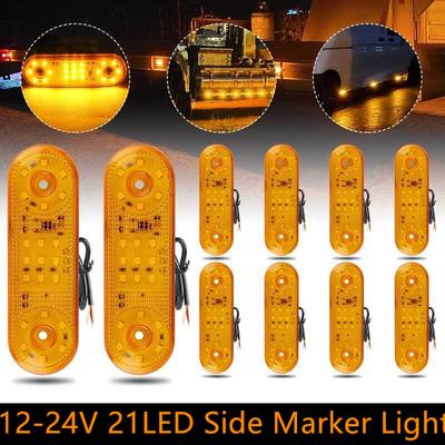 10PCS Waterproof 21LED Car Trailer Side Marker Winding Lamp Side Marker Trailer Lamp for 12V-24V Vans Buses Pickups Tail Light