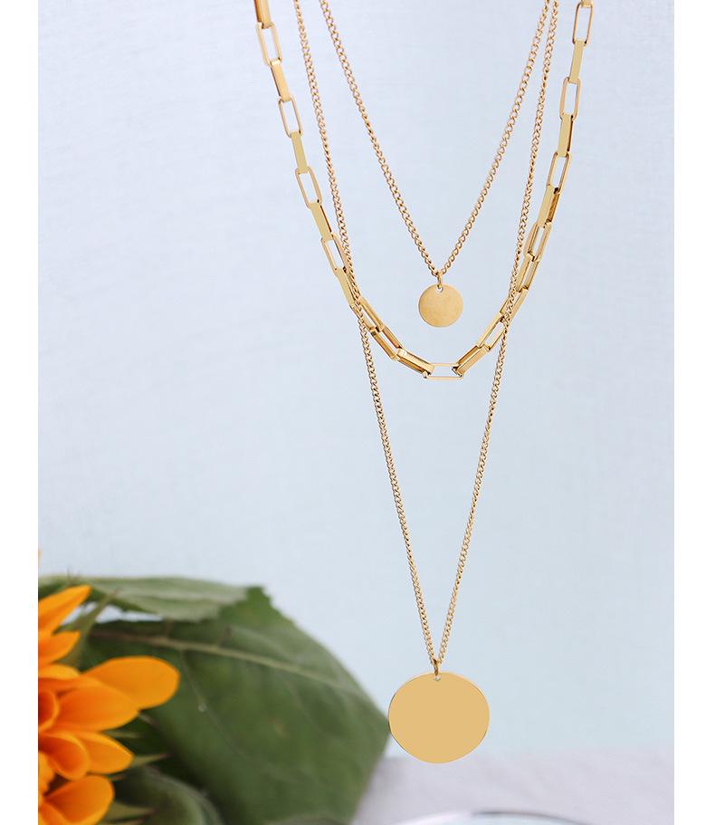 Minimalist Style Gold Titanium Three-Layer Stackable Pendant Necklace