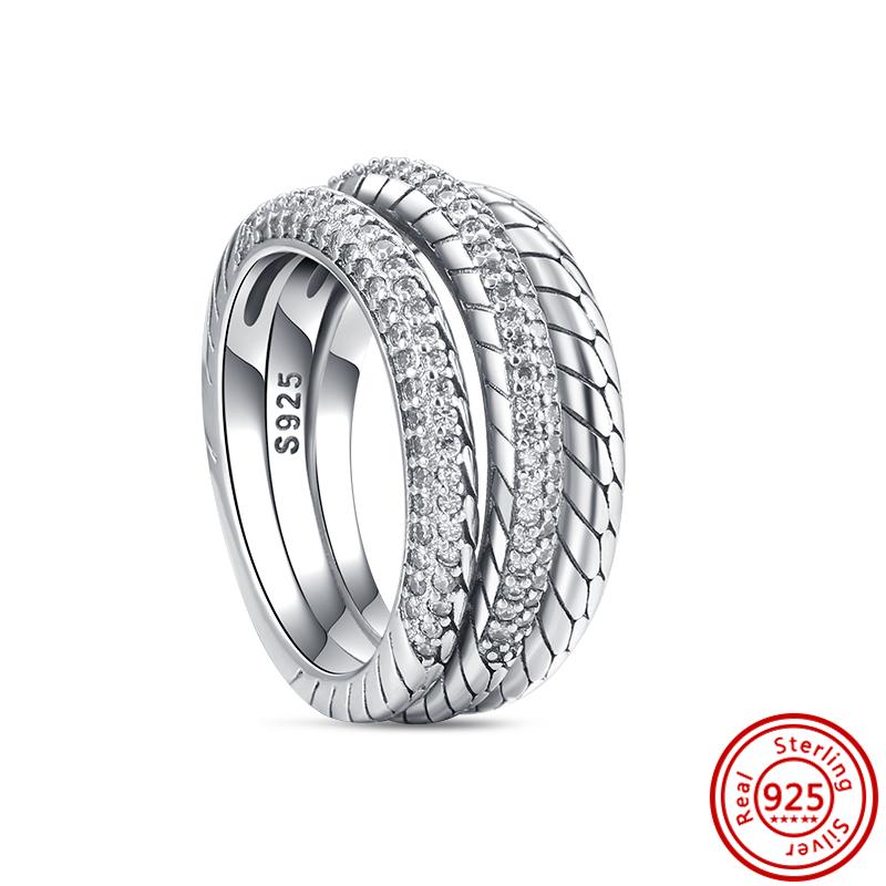 Original 925 Sterling Silver Ring Love Heart Pave CZ Crystal Stackable Rings for Women Wedding Engagement Birthday Gift Jewelry